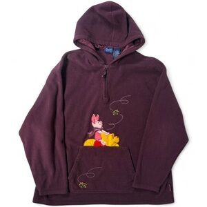 Vtg Pooh Disney Fleece Hoodie Purple Pullover 1/4 Zip Embroidered Fall Women XL